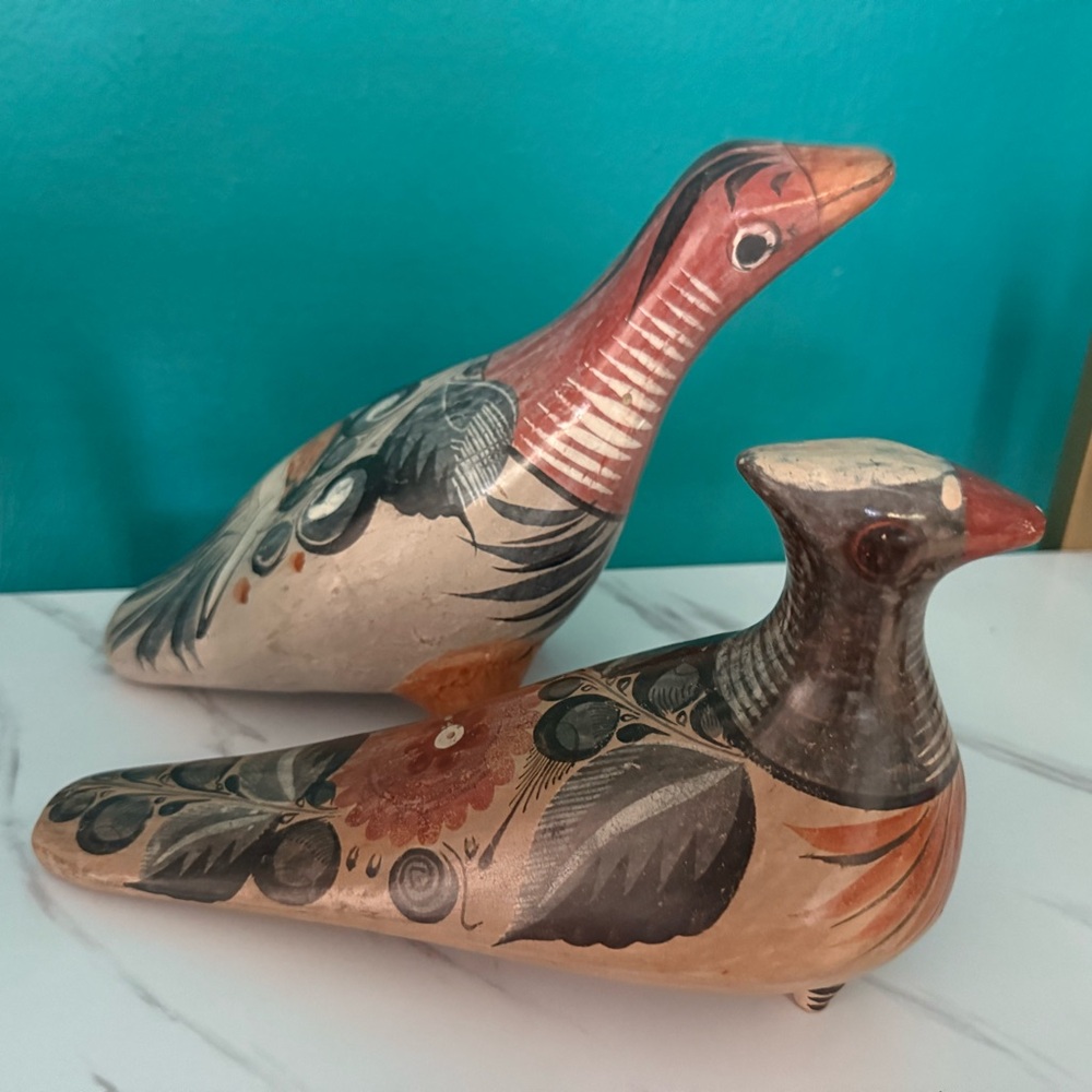 Pair of Vintage Hand-Painted Tonala Mexican Pottery